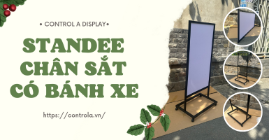Quảng cáo di động ngoài trời với standee chân sắt có bánh xe